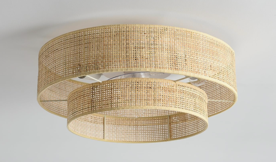 Boho bamboo 20" caged wicker rattan bladeless fan chandelier 🌻