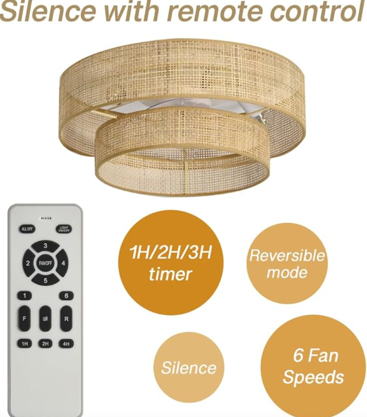 Boho bamboo 20" caged wicker rattan bladeless fan chandelier 🌻