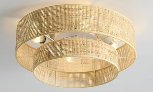 Boho bamboo 20" caged wicker rattan bladeless fan chandelier 🌻