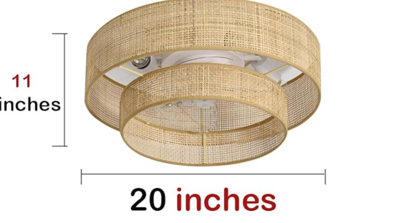 Boho bamboo 20" caged wicker rattan bladeless fan chandelier 🌻
