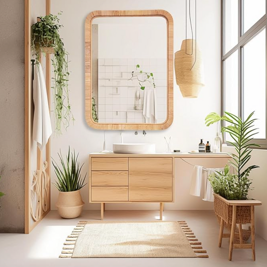 Boho 22x30 rattan wicker mirror 🌻