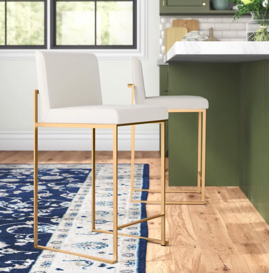 2 white velvet barstools w/ gold metal frame 🥂