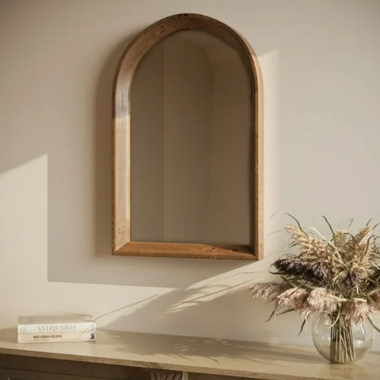Brown arched 20x30 wood farmhouse wall mirror 🌻
