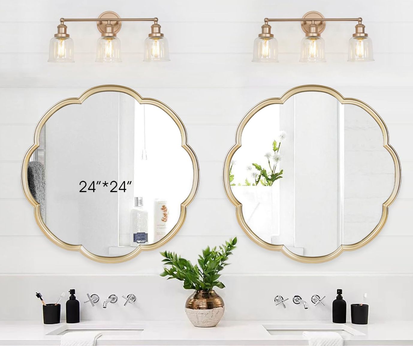 Gold 24" flower pattern scalloped round mirror 💫