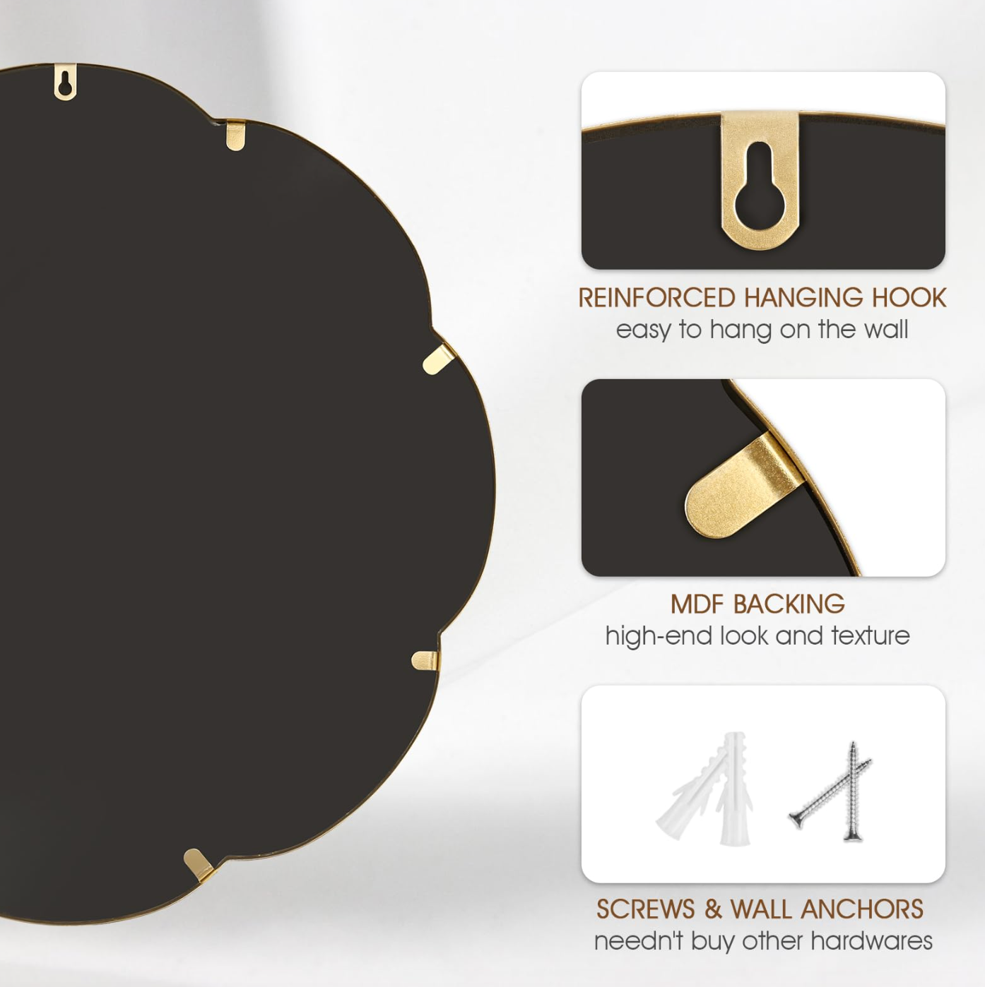 Gold 24" flower pattern scalloped round mirror 💫