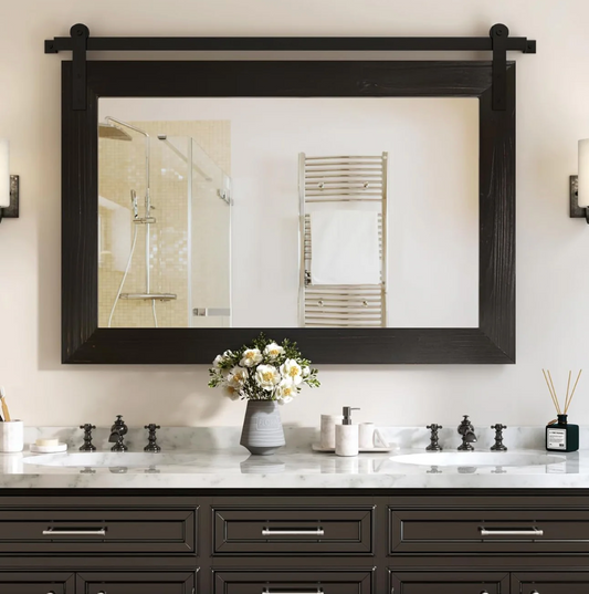 Farmhouse 26x41 black barn door mirror 🧺
