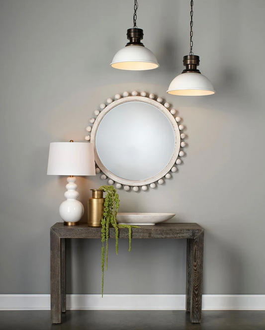 Jamie Young 34" white-washed round wood mirror 🤍