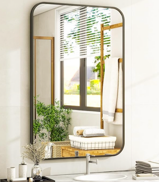 Black-framed 26x38 rounded mirror 🖤