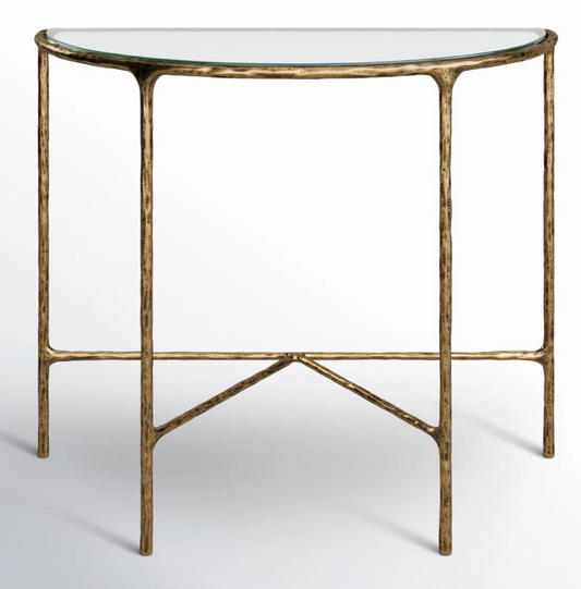 Brass metal & glass half moon console table ✨