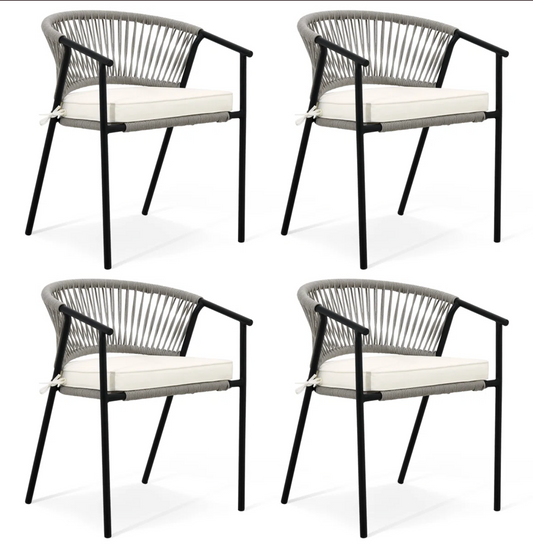 Set of 4 iron outdoor stacking armchairs w/ cushion 🪴