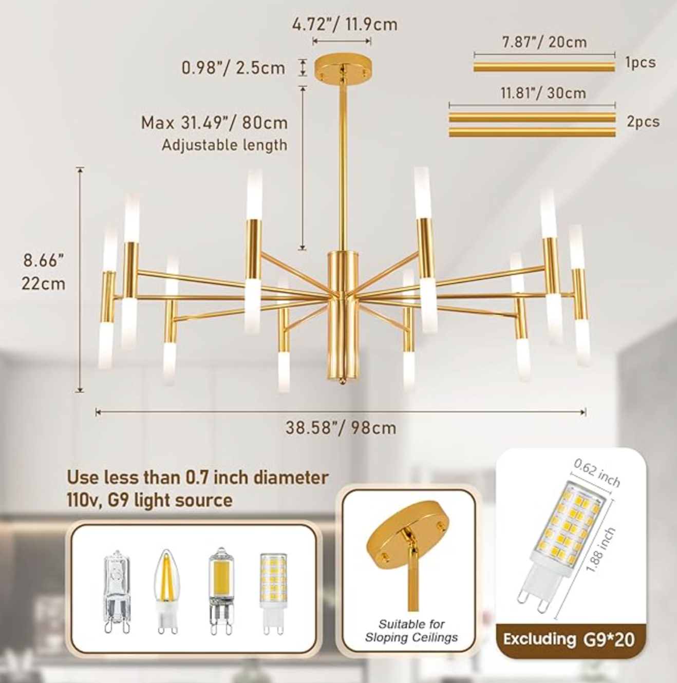 Gold 20-light rustic modern 38.5" candle chandelier  ✨