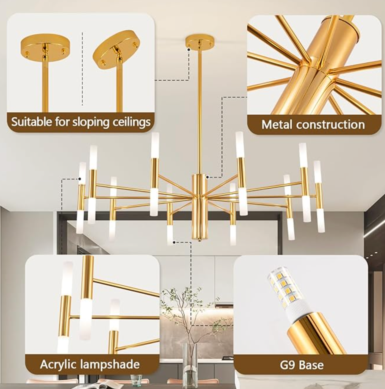 Gold 20-light rustic modern 38.5" candle chandelier  ✨