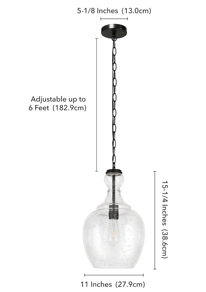 Glass 11" pendant in bronze or brass 💡