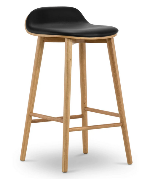 Poly & Bark black leather counterheight barstool w/ solid oak wood frame 🥂