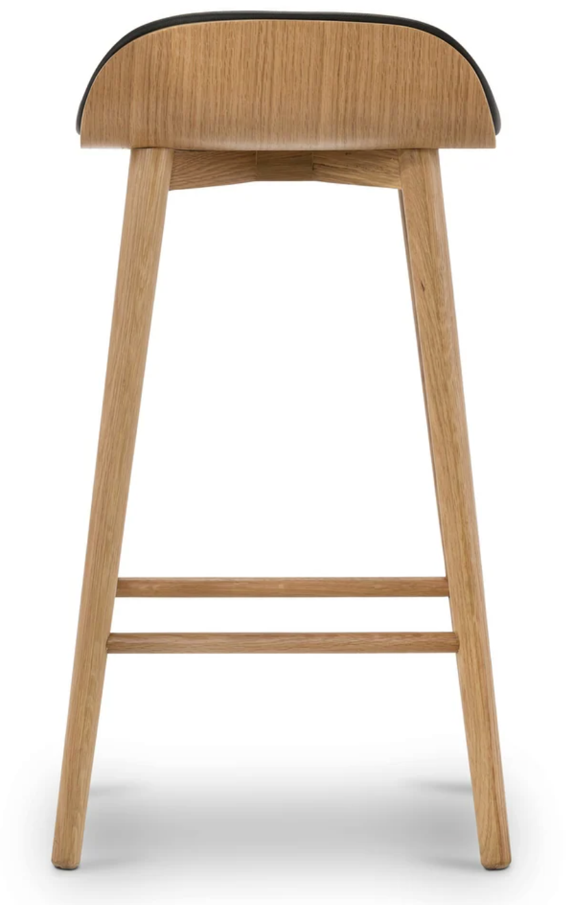 Poly & Bark black leather counterheight barstool w/ solid oak wood frame 🥂