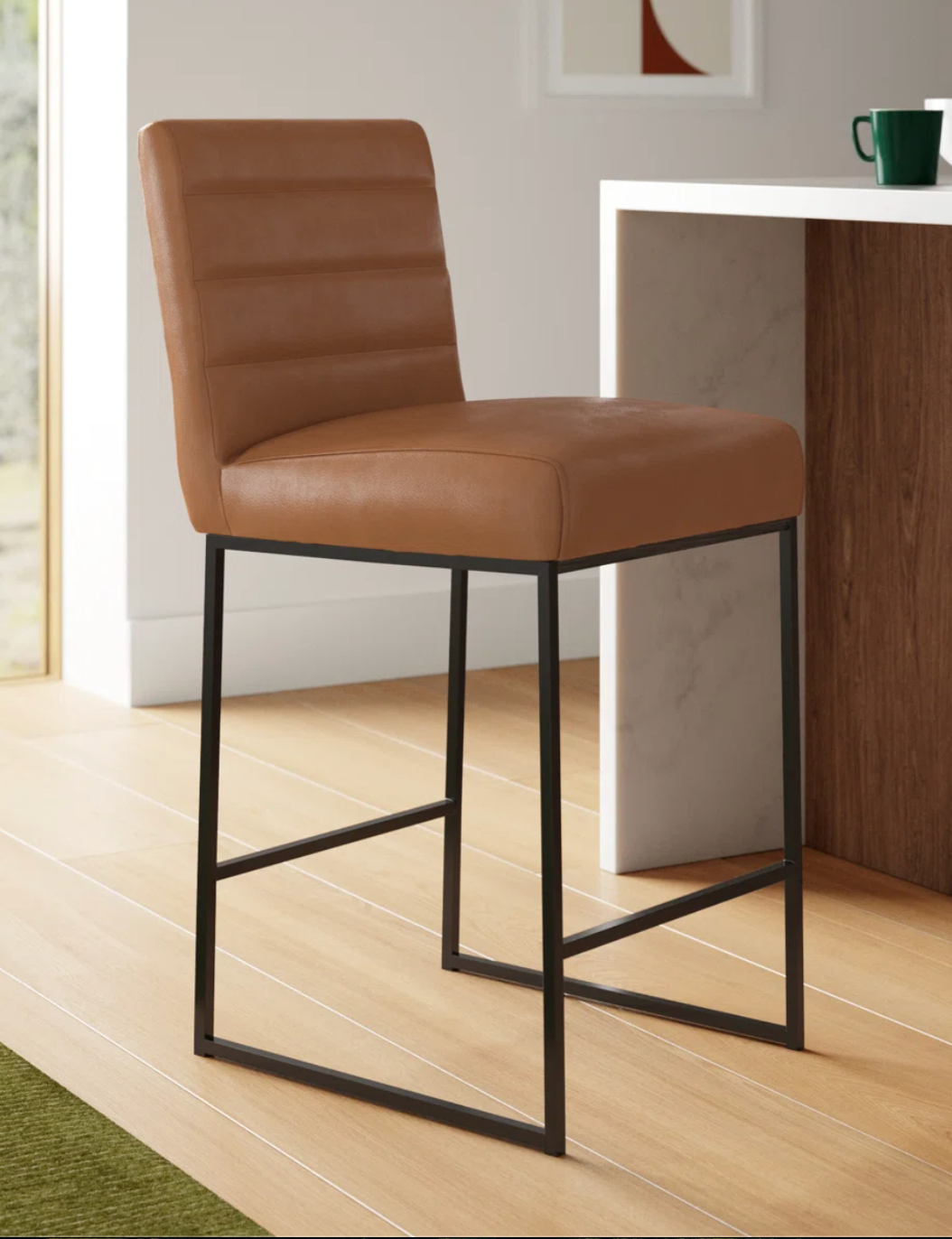Vegan cognac leather barstool 🥃