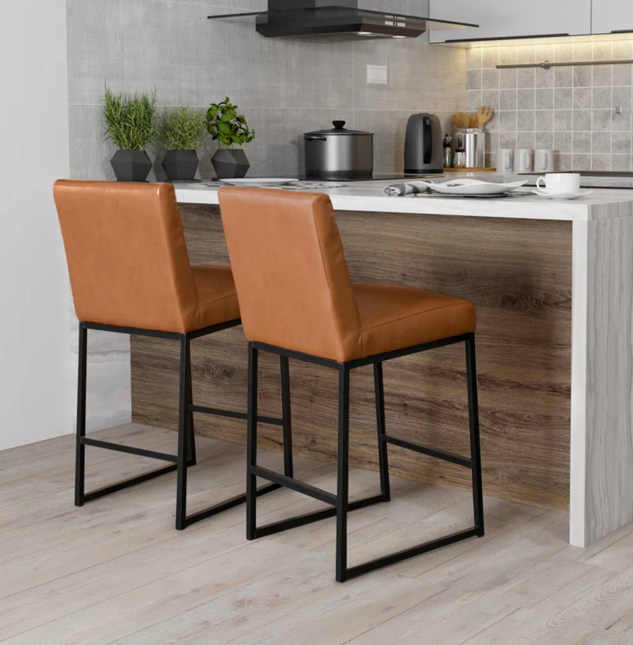 Vegan cognac leather barstool 🥃