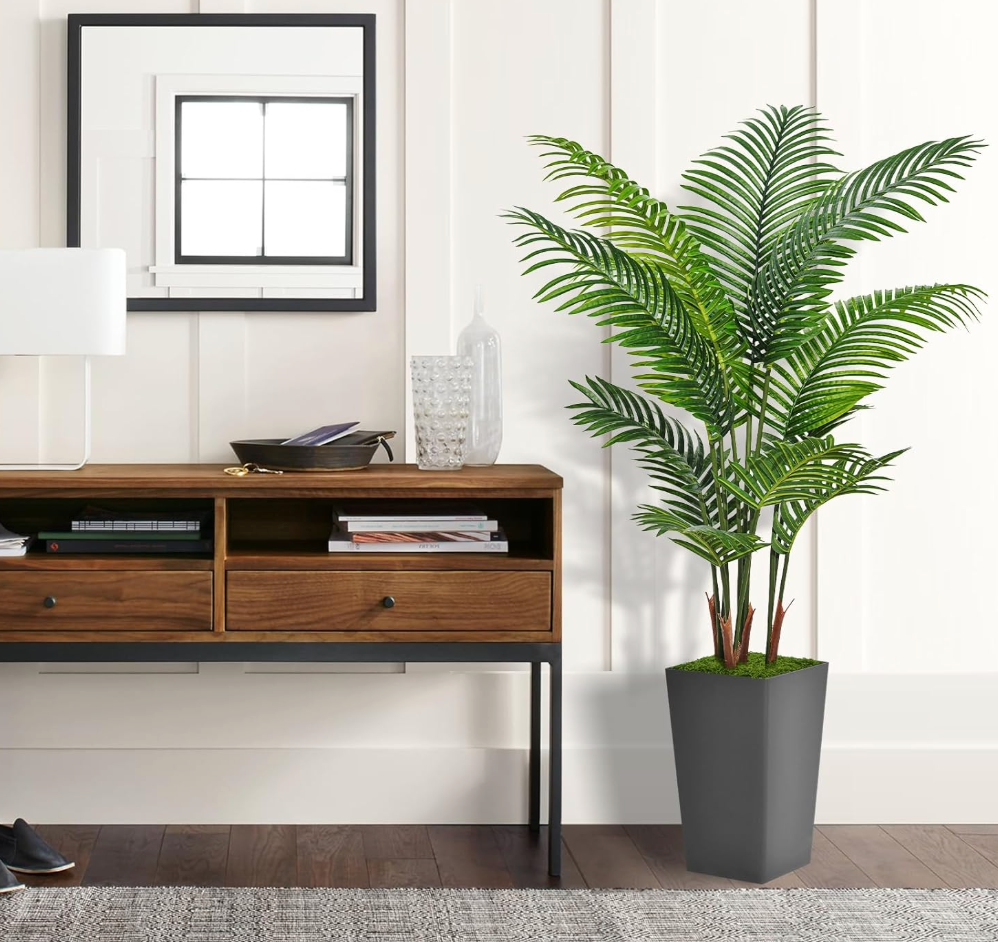 5ft artificial palm tree w/ gray tall planter 🌿