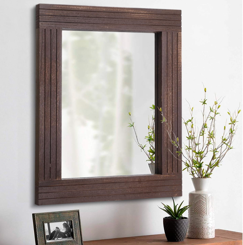 Vintage 18x26 rustic brown wood mirror 🤎