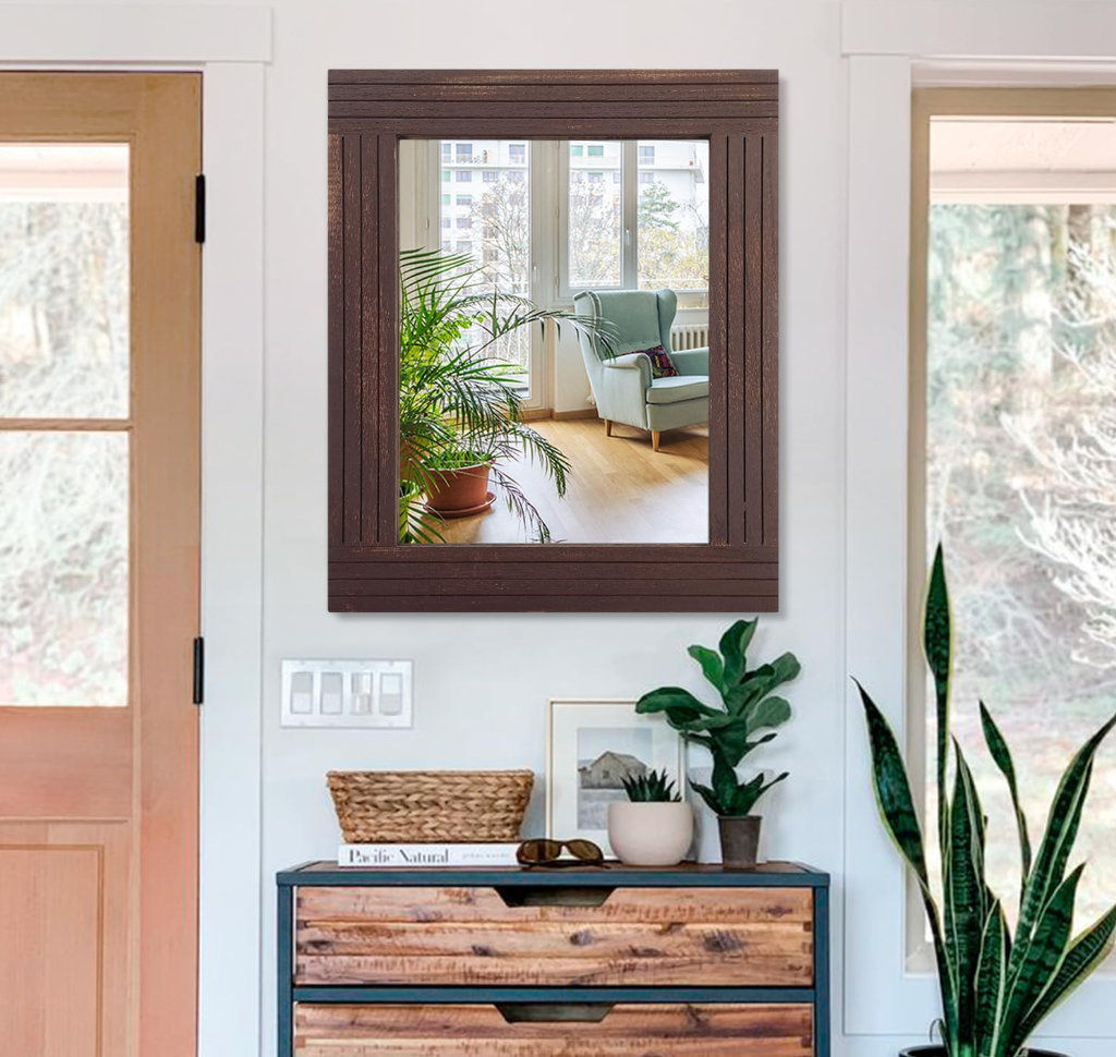 Vintage 18x26 rustic brown wood mirror 🤎