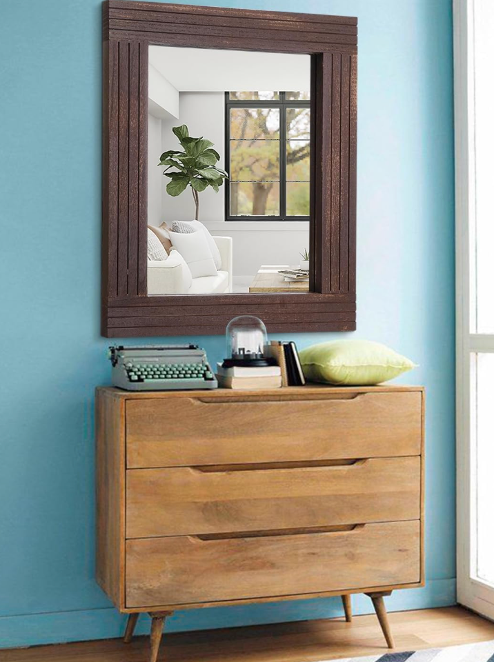 Vintage 18x26 rustic brown wood mirror 🤎
