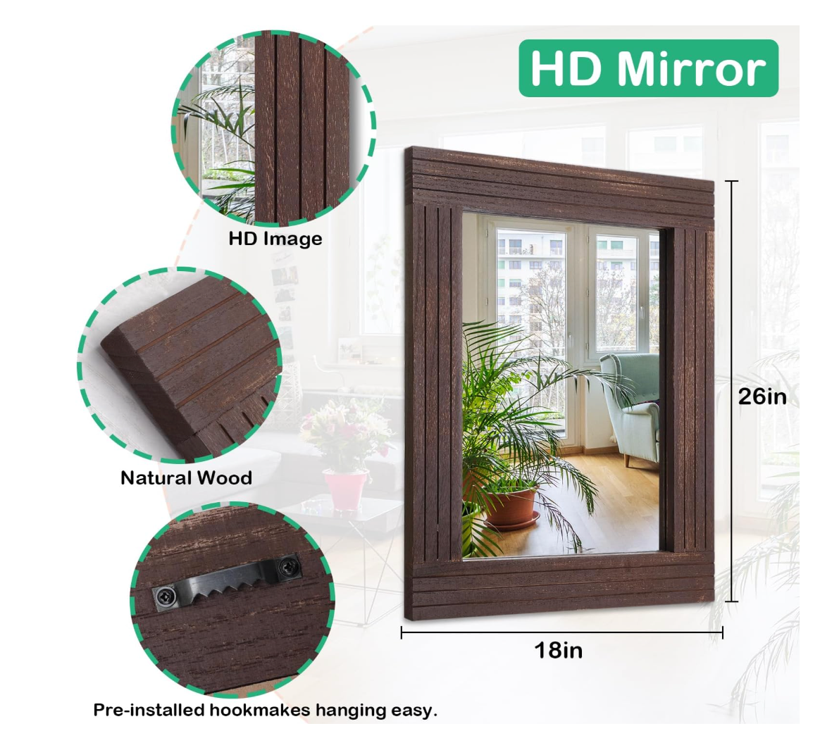 Vintage 18x26 rustic brown wood mirror 🤎