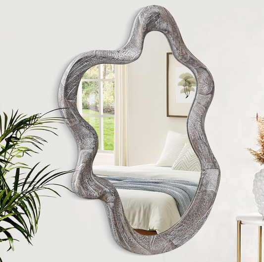 Asymmetrical 15x22 rustic grey mirror 🪞
