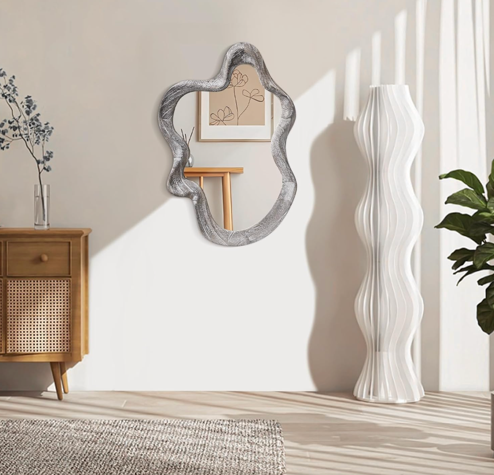 Asymmetrical 15x22 rustic grey mirror 🪞