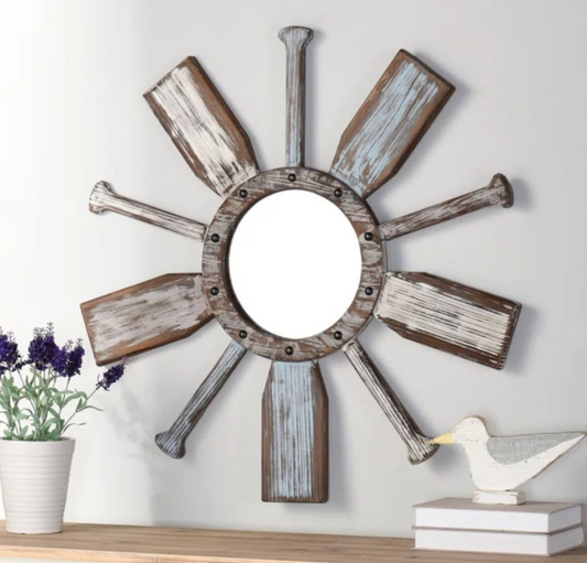 34" round nautical wood paddle mirror 🌊