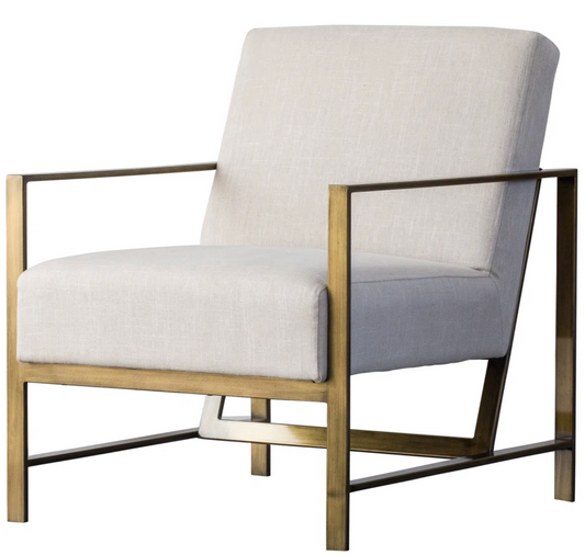 MCM beige linen upholstered armchair✨