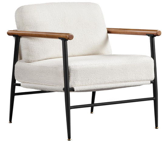 Ivory Boucle Lounge Chair w/ Metal Frame☕