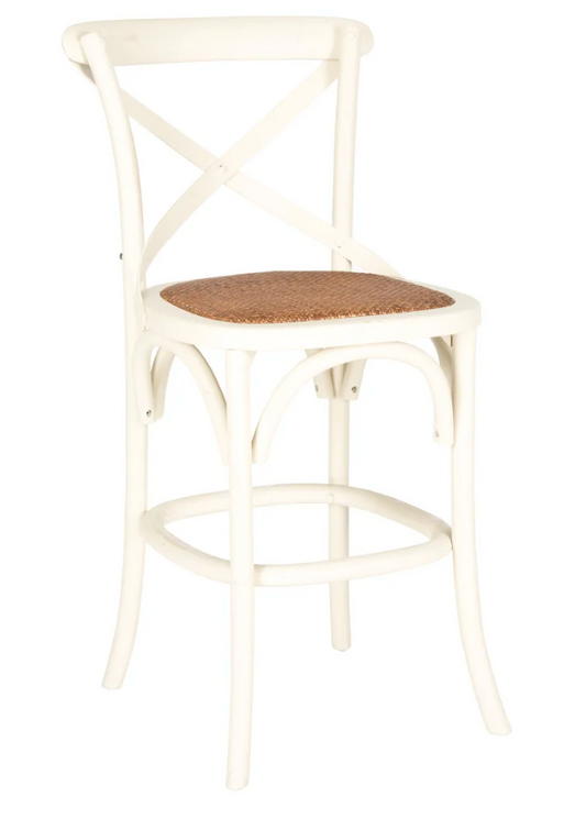 White farmhouse cross-back 24" counterheight barstool 🧺