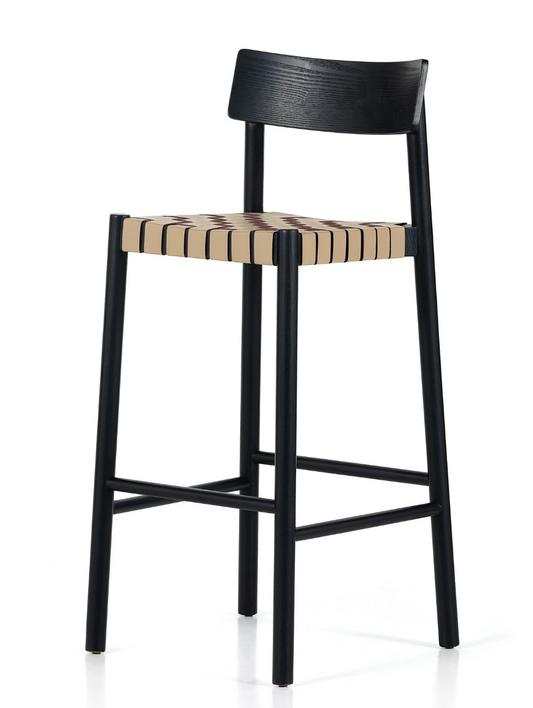 Black ash wood barstool w/ beige leather seat 🍷