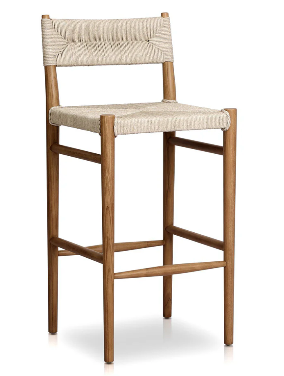 Beige woven Four Hands outdoor barstool 🥂