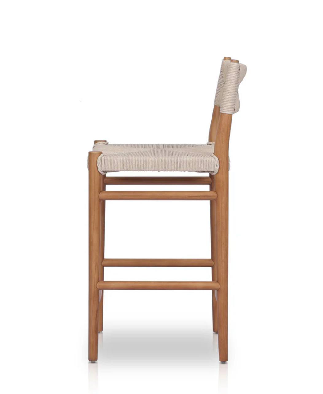 Beige woven Four Hands outdoor barstool 🥂