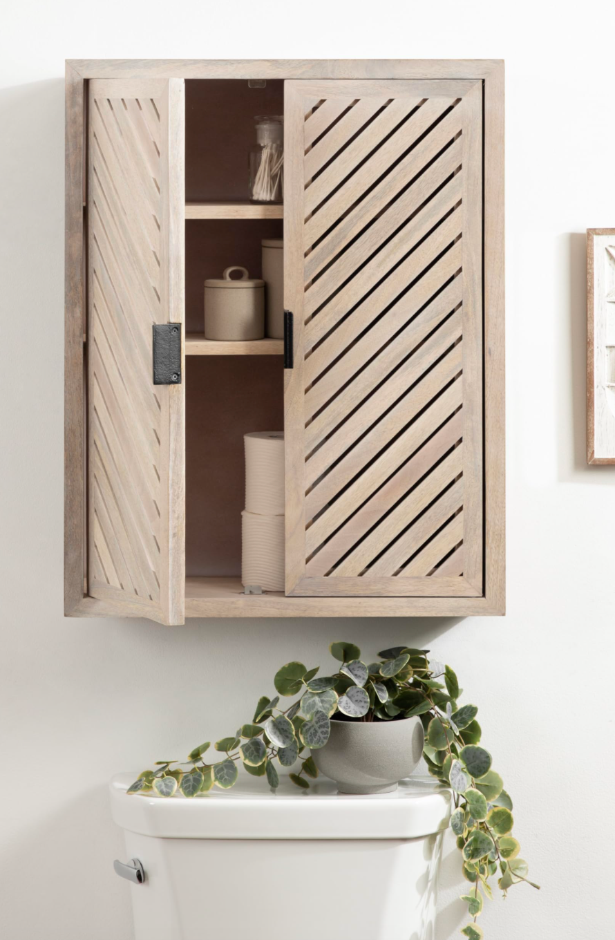Slatted Chevron design coastal two-door whitewash floating cabinet 🕊