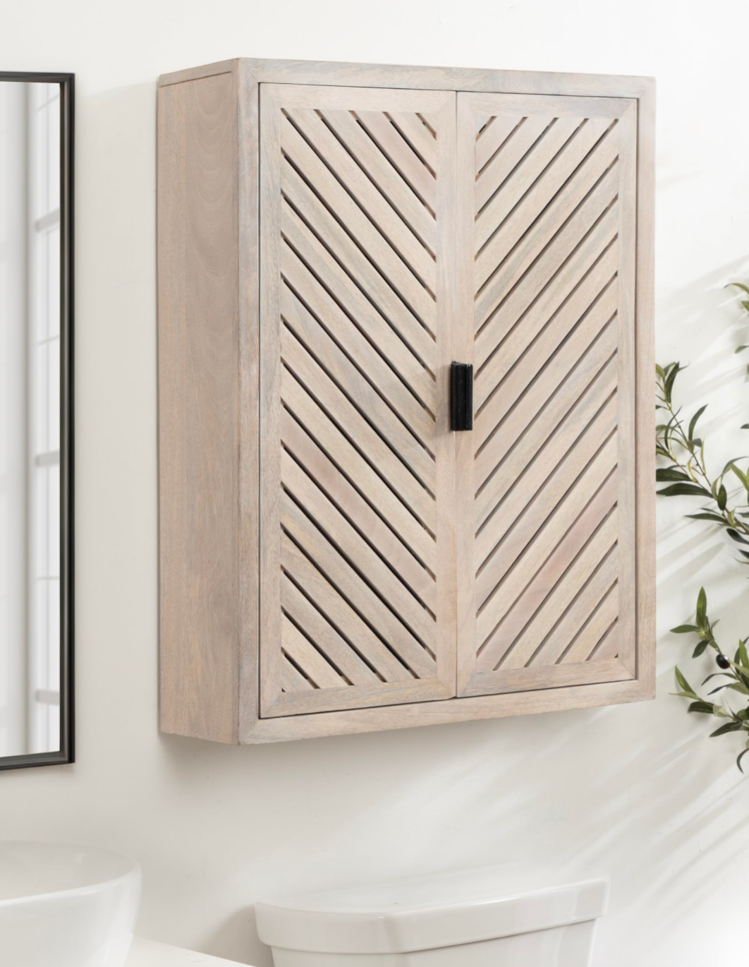 Slatted Chevron design coastal two-door whitewash floating cabinet 🕊