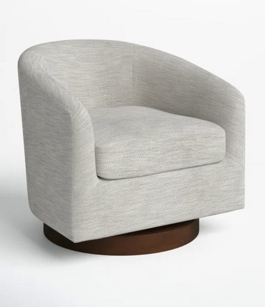 Swivel Accent Chair, Upholstered Fabric Barrel Chair in Ivory☕