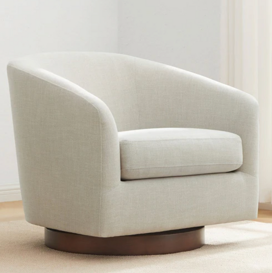 Swivel Accent Chair, Upholstered Linen Barrel Chair🪴