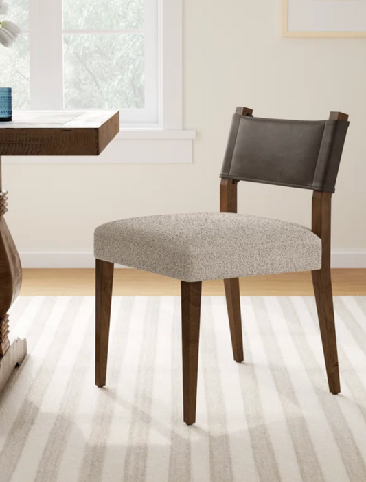 Leather & Polyester Side Chair w/ Wood Frame☕