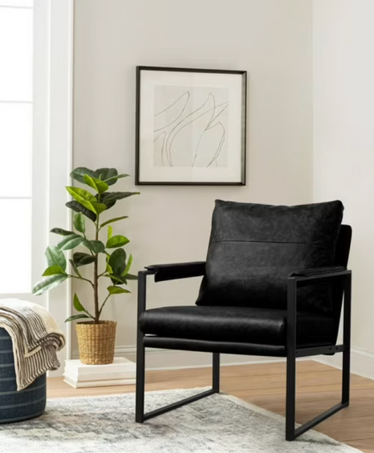 Black faux leather accent chair w/ metal frame🖤