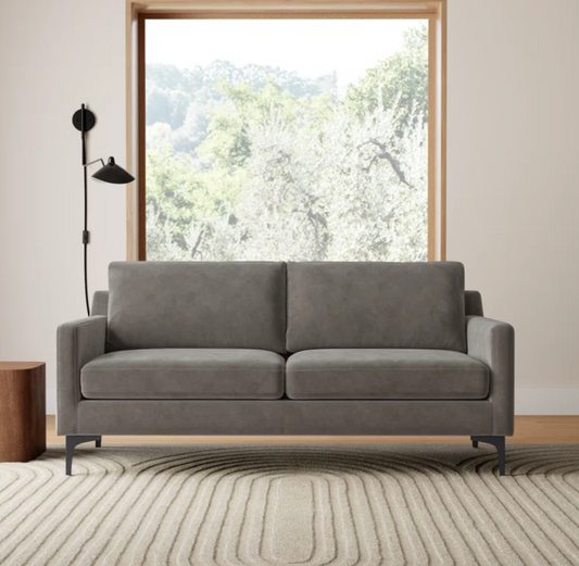 Modern grey velvet sofa w/ metal black legs 🩶
