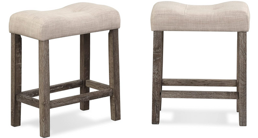 2 button-tufted counterheight taupe saddle barstools 🍷
