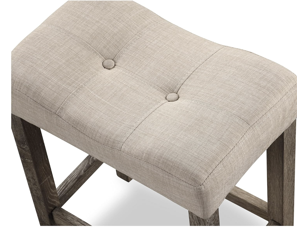2 button-tufted counterheight taupe saddle barstools 🍷
