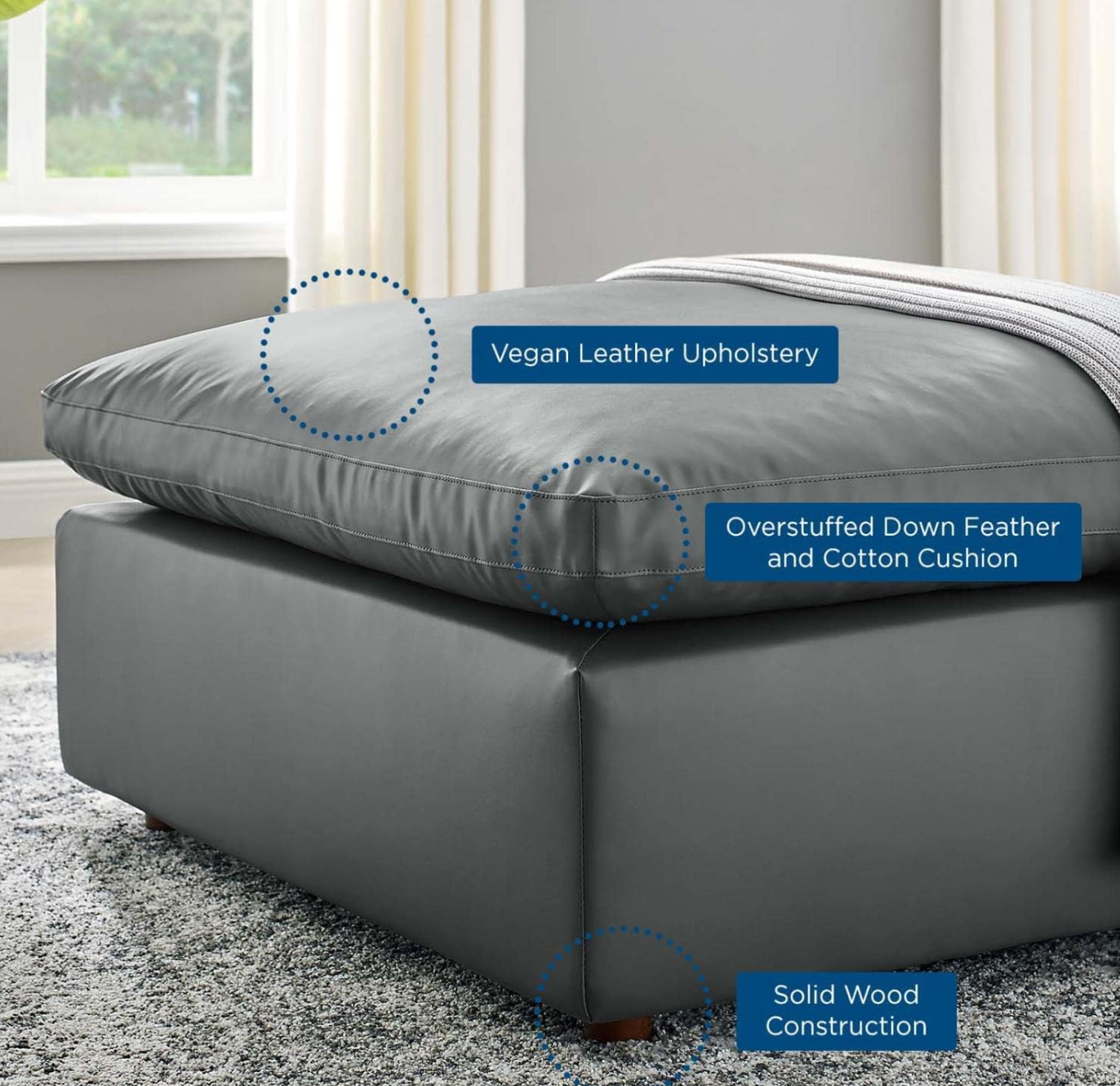 Modular gray overstuffed vegan leather ottoman 🩶