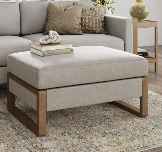 Nathan James modern upholstered light brown ottoman & coffee table w/ storage ☕