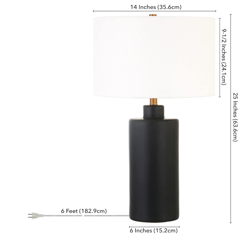 Black ceramic 25" table lamp w/ white fabric shade 🖤