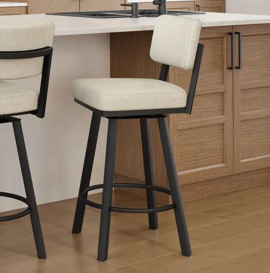 Grey/beige upholstered swivel barstool🍷