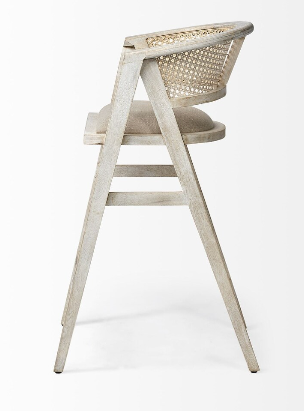 Beige fabric & rattan seat solid wood barstool 🥂