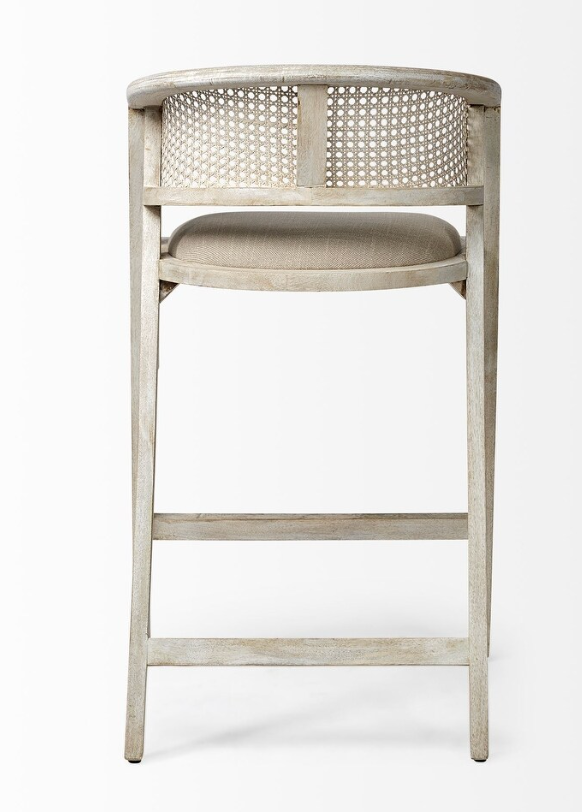 Beige fabric & rattan seat solid wood barstool 🥂